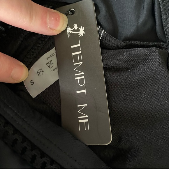 TEMPT ME one piece swimsuit, deep V neck, mesh accents, black, size S, NWT - Picture 4 of 4